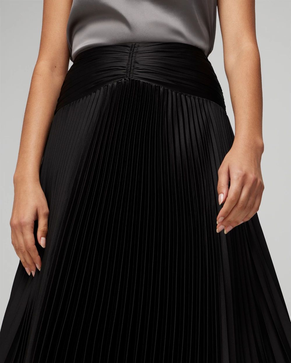Satin Pleated Midi Skirt